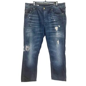 Jack & Jones Nick Jeans 40x 28 Regular Fit Distressed Straight Leg Button Fly